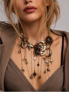 Gold Celestial Sun, Moon & Star Layered Necklace